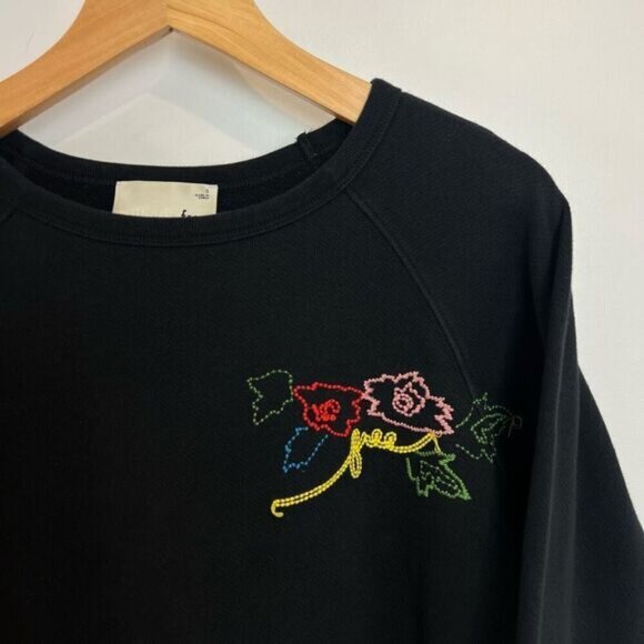 Aritzia Wilfred Free Women’s Small Black Floral Embroidered Pullover Sweater - Picture 13 of 14